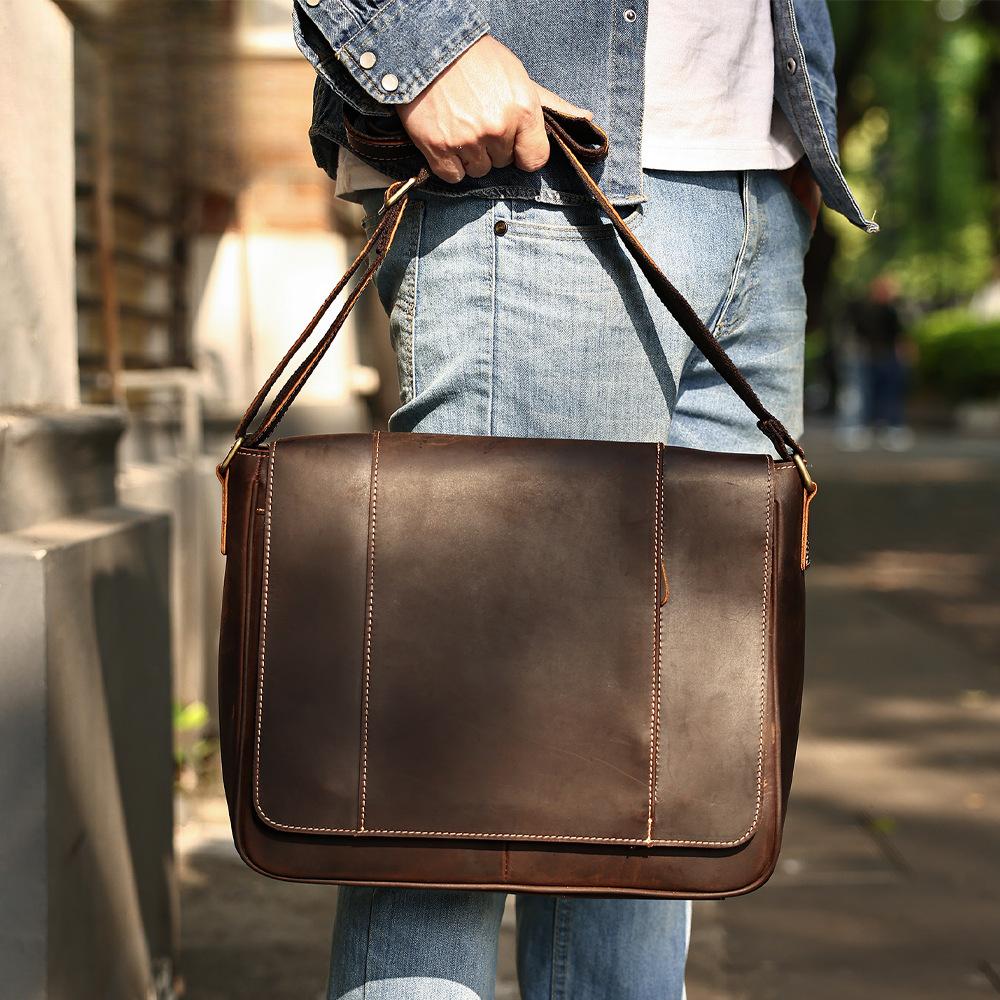 Модная мужская сумка через плечо из натуральной кожи, вместительная, простая и повседневная мужская сумка на одно плечо