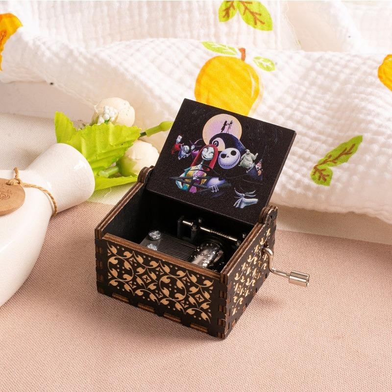 Wooden Hand-cranked Music Box, Halloween Gift, Painted Octagonal Music Box, Carved Small Gift, Decorative Piece