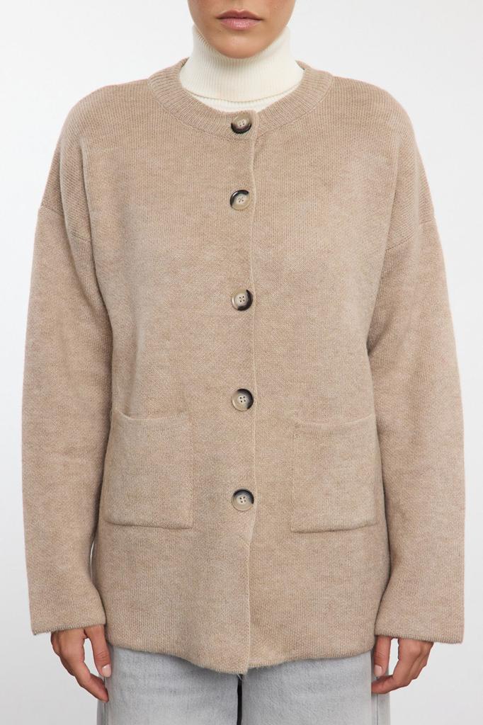 Women's Fashionable Stylish Cardigan Mink Wide Fit Soft Textured Scarf Wide Fit Coat Look Knitwear Cardigan