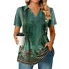 Womens Short Sleeve T Shirts Pleated V Neck Printing Tee Collared Summer Tops Fashion Business Casual Work