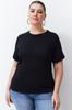 Women's Style Plus Size Black Piping Detailed Knitted T-shirt