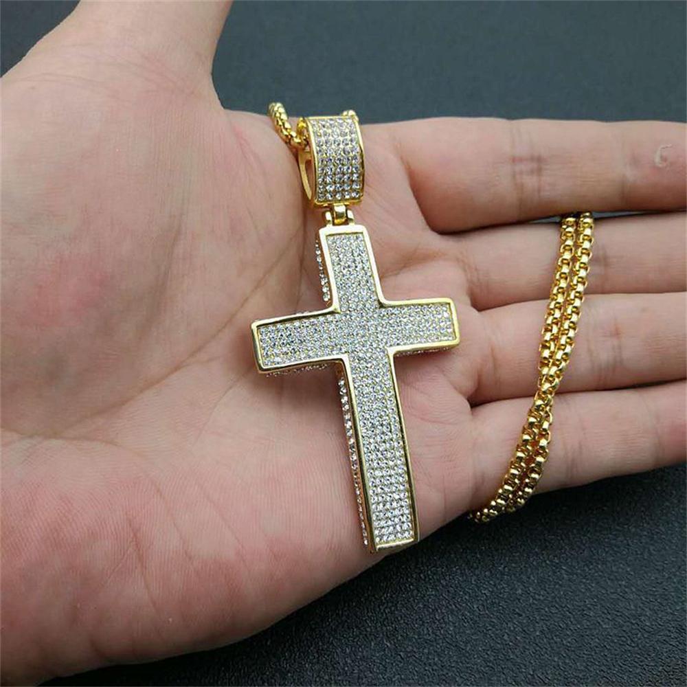 316L Iced Stainless Titanium Steel Classic Cross Pendant Necklaces for Men Women No Fade Punk Rock Hip Hop Jewelry