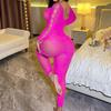 Sex Underwear Long Sleeve Rose Red Halter Jacquard Mesh Sexy Hollow One-Piece Tights