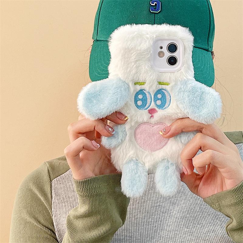 Чехол для телефона Apple Plush Осень/Зима: Милый мультяшный дизайн, защита от падений для моделей iPhone 8–14 Pro Max.