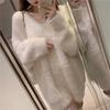 Women's Imitation Mink V-Neck Sweater - Spring & Autumn Korean Sweet Lazy Style, Soft & Plus Size Knitted Sweater