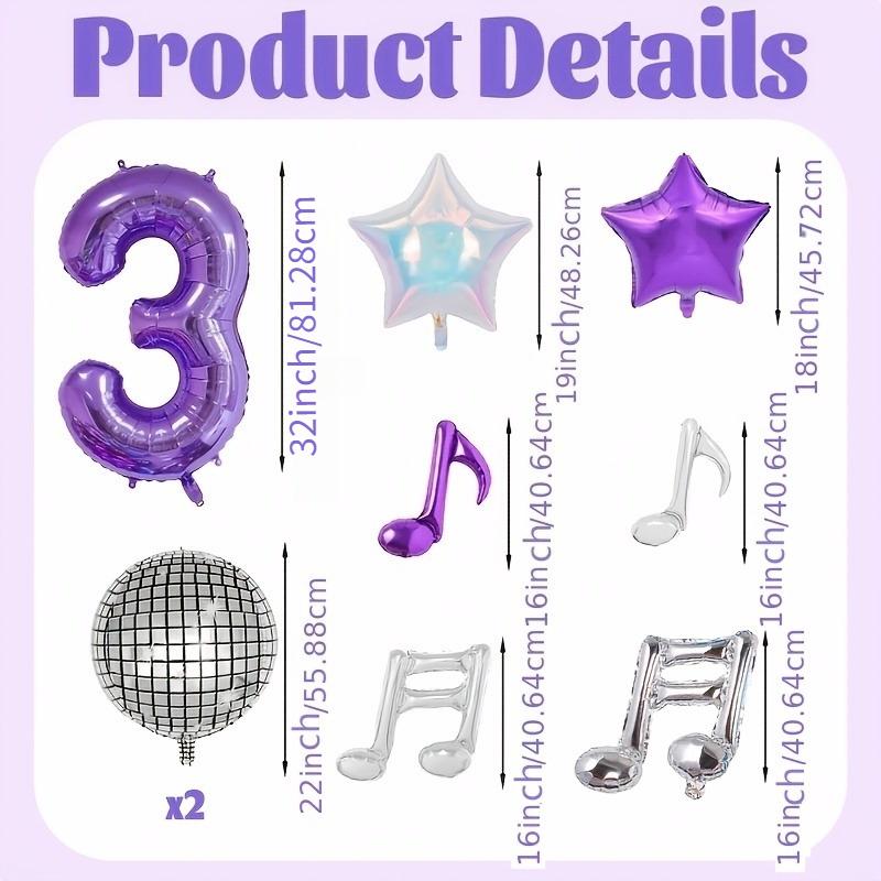 Purple Music Theme Party Supplies 0-9 Digital Balloon Set 32 Inch Large Aluminum Foil Balloon Birthday Party and Carnival Decor
