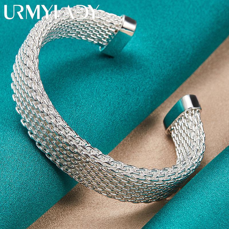 URMYLADY 925 Стерлинговое Серебро Открытые Браслеты-Манжеты для Женщин Свадебная Вечеринка Модные Шарм-Украшения