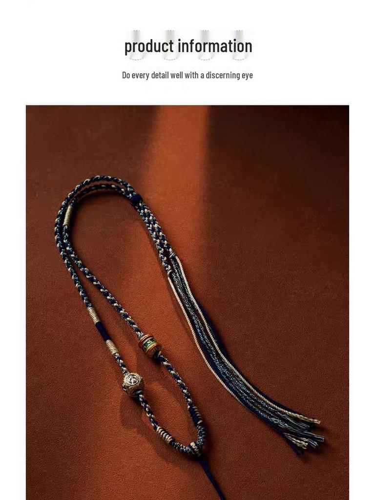 Плетеное ожерелье-подвеска Тханка в тибетском стиле с амулетом Будды и шестислоговой мантрой.