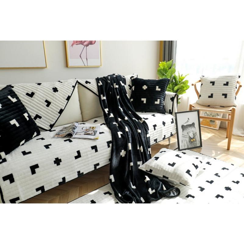 Подушка для дивана, кожаная подушка для дивана на осень и зиму, короткая плюшевая подушка, чехол из черно-белой фланели, противоскользящая подушка для дивана