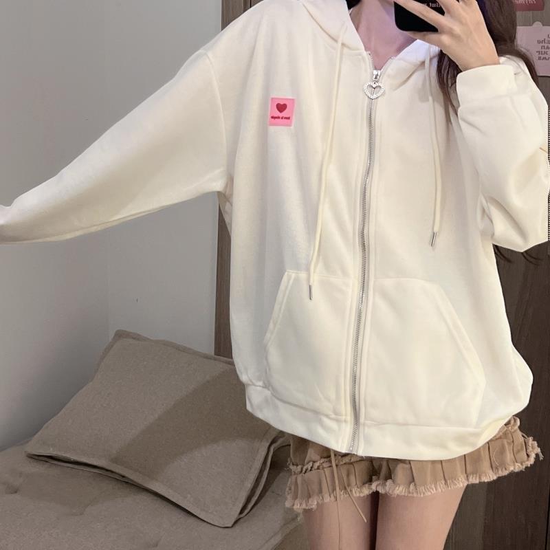 Осеннее новое корейское женское платье в студенческом стиле с вышивкой в ​​стиле любовь, толстовка с капюшоном, кардиган, повседневная куртка, топ