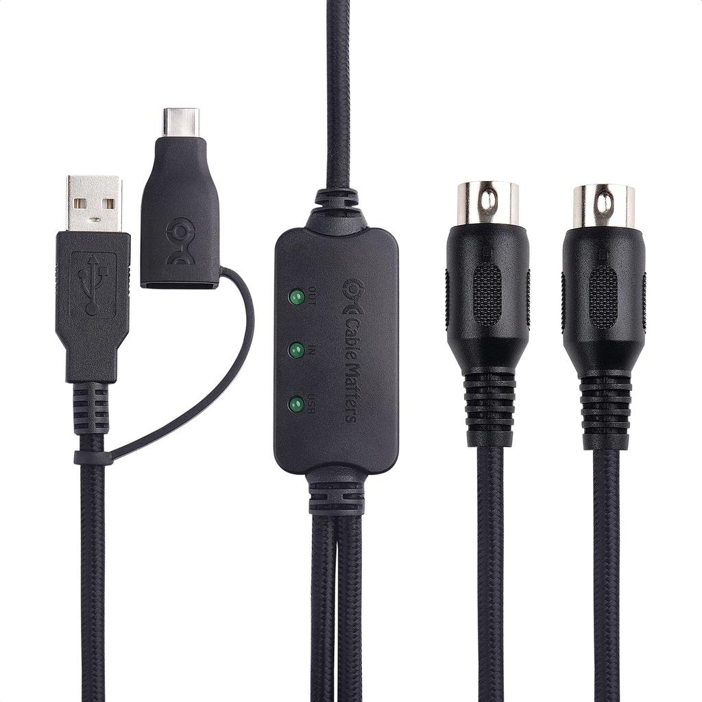 Cable Matters MIDI Cable, 2m, MIDI To USB Converter Cable, USB To MIDI Cable, MIDI To USB C Converter Cable, Black