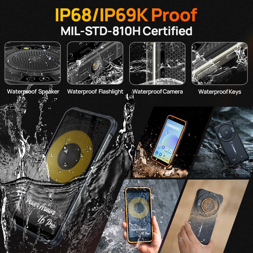 Ulefone Power Armor 16S Прочный водонепроницаемый смартфон Android 13 NFC До 16 ГБ ОЗУ + 128 ГБ 50-мегапиксельная камера 9600 мАч Глобальный 122 дБ Самый громкий динамик