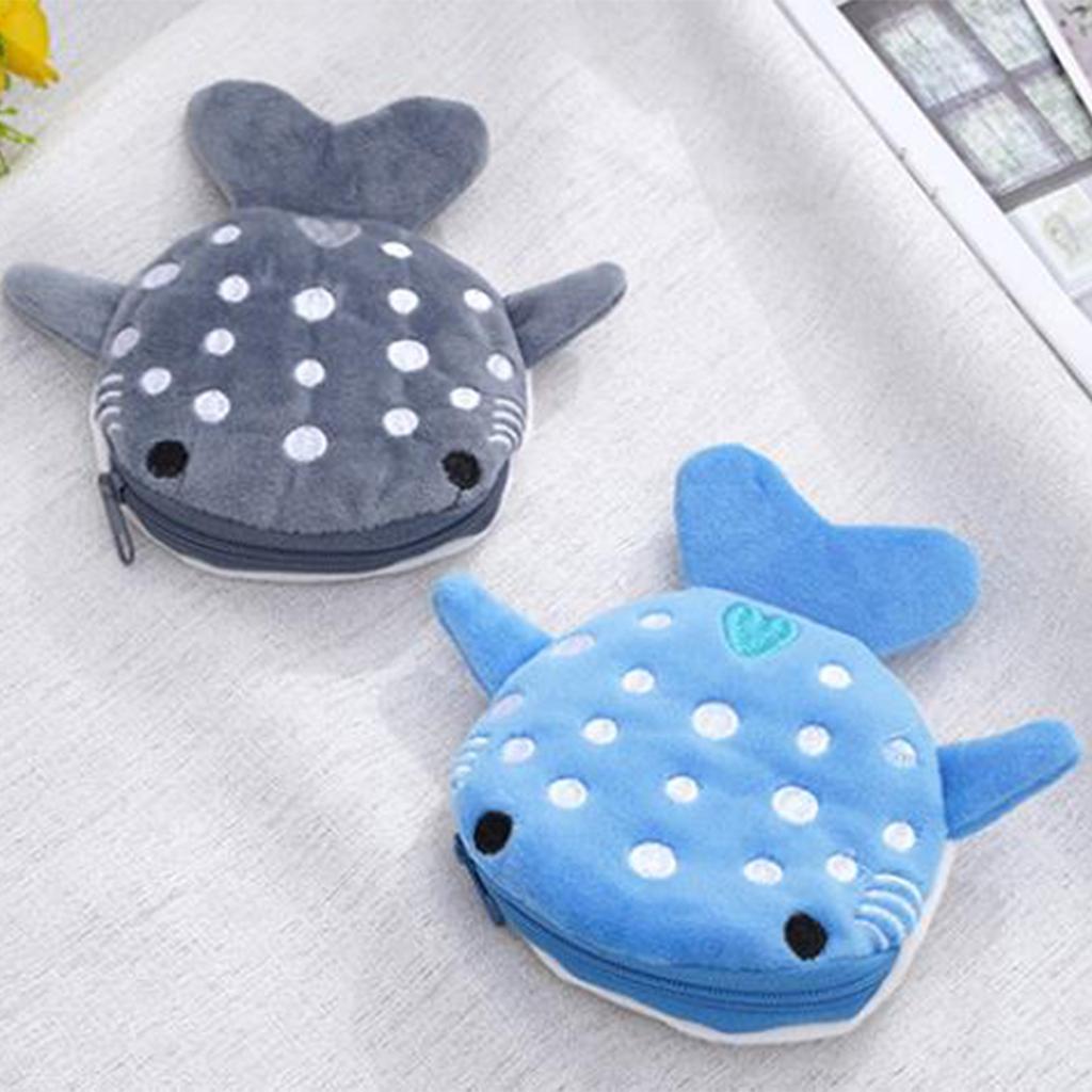 Милый плюшевый кошелек для монет в форме акулы для женщин, кошелек на молнии в форме кита, идеально подходит для ключей и наушников