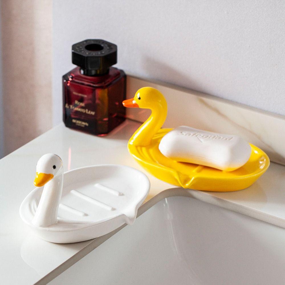 Cartoon Animal Duck Ceramic Soap Dish Cute Drain Storage Rack Portable Soap Holder Hand Wash Table
