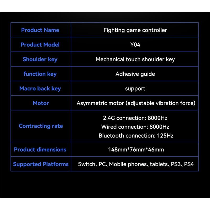 Y04 Game Controller 6-key Fighting Game Controller with Adjustable Height Hall Joystick Supporting PC/IOS/Switch/Android