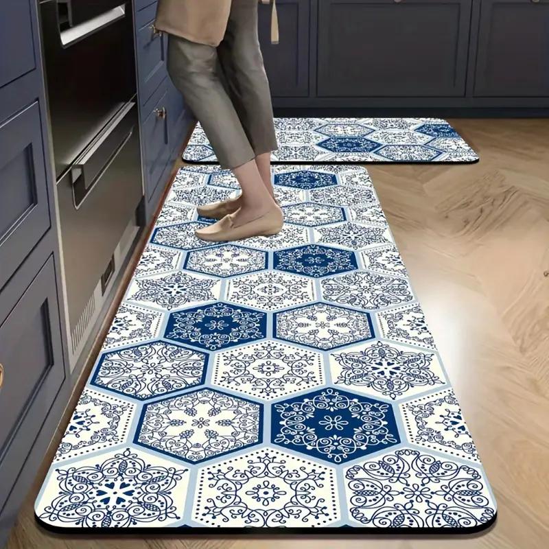 Elegant Hexagonal Pattern Kitchen Mat - Non-Slip, Ultra-Absorbent, Quick-Dry Floor Mat for Bathroom, Living Room, Bathroom Mat Bathroom Floor Mat