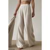 Female Beige Double Button Detailed Waist Tire Linen Palazzo Pants