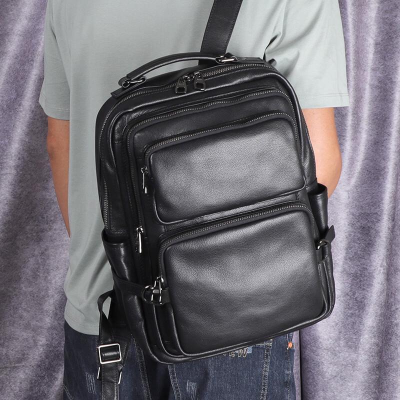 Lishen Men's Top-Grain Leather Commuter Backpack