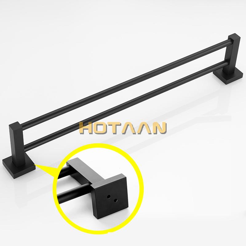 . Matte Black Finish Stainless Steel Bathroom Accessory Double Towel Bar Towel Rail Towel Holder YT-10798-H