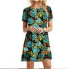 3D Green Leaves Floral Printed Dress For Women Summer Loose Casual Short Sleeve O-Neck Dress