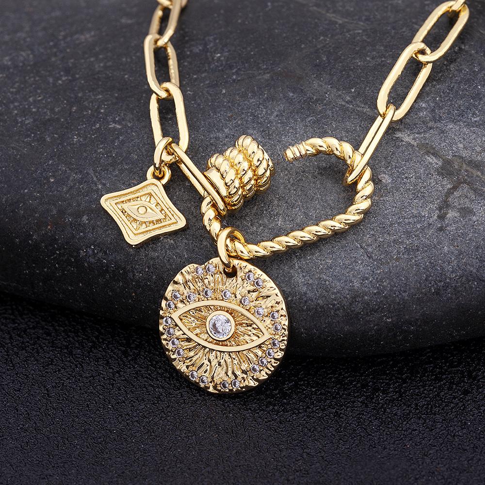 Nidin Fashion Copper Zircon Bracelet For Women Arabic Islam Boho Jewelry Saudi Hand Chain Statement Pentant Bangle Party Gift