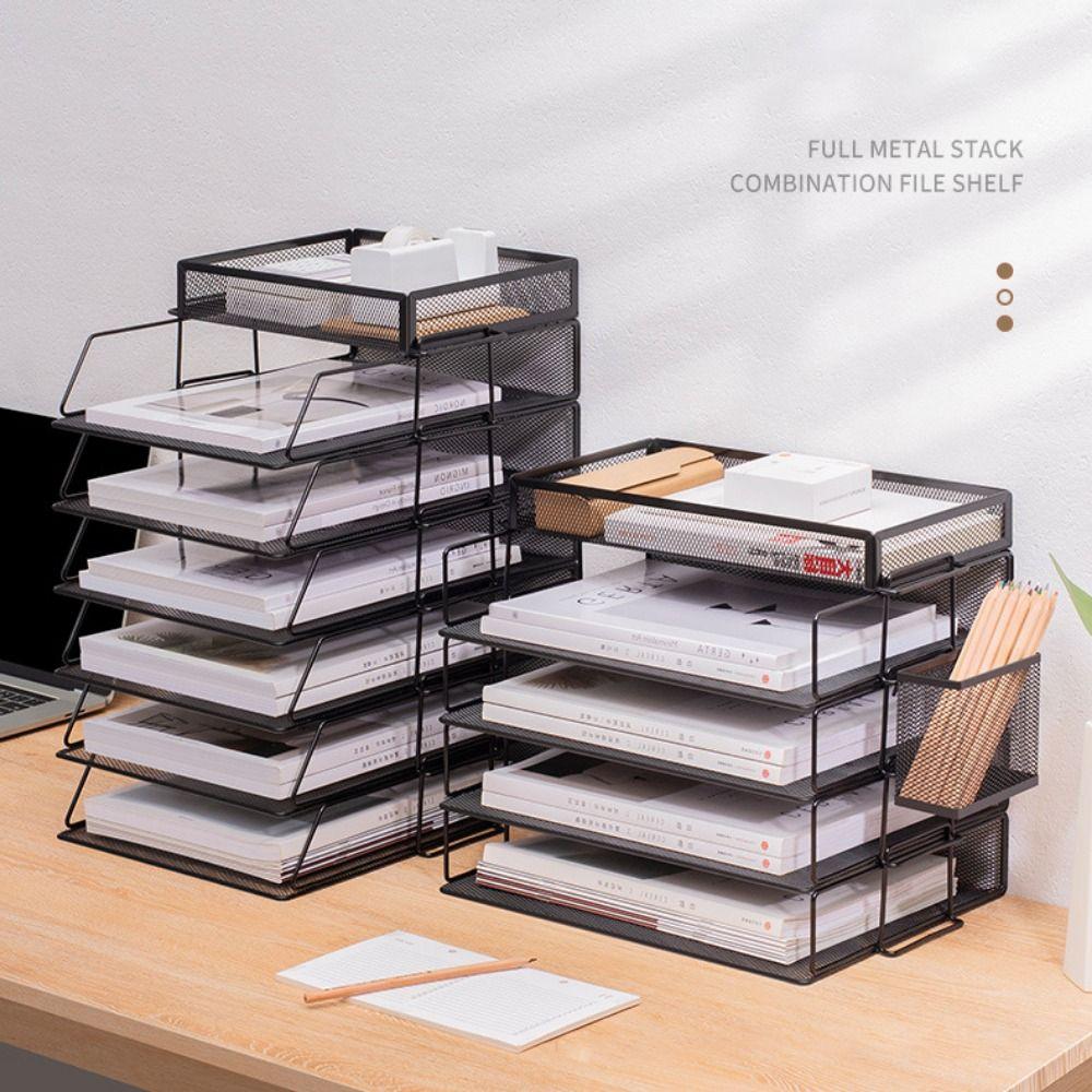 Stackable File Shelves Detachable File Storage Tray Shelf Multi-Tier Document Holder Office