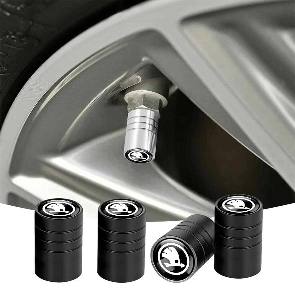 LLEV2 4Pcs Car Wheel Tire Valve Stem Cap Auto Accessories For Skoda Kodiaq Octavia Enyaq Kamiq Scala Rapid Superb Karoq Vision RS Yeti