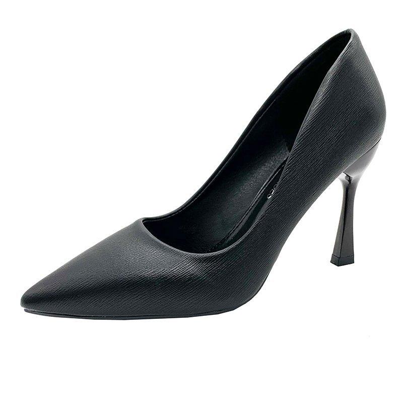 2024 мода весна и осень новые девушки хорошо с сексуальными одинарными туфлями с неглубоким ртом дамы высокие каблуки