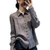 Spring Korean Style Gray Long Sleeve Shirt With 3d Print For Work And Casual Wear