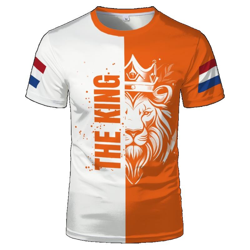 Футболка с оранжевым узором ко Дню короля в Нидерландах, с изображением голландского флага, для отдыха, спорта, модного тренда, мужская и женская, оверсайз