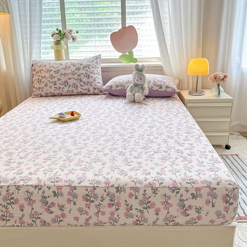 Простыня Ins в корейском стиле с фиолетовым цветочным узором, покрывало из стираного хлопка, защитный чехол для матраса от пыли, противоскользящая кровать