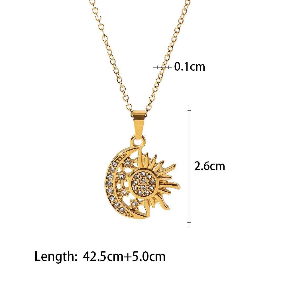 Gold Color Gold Plated Clavicle Chain Stainless Steel Round Charm Pendant Choker Birthday