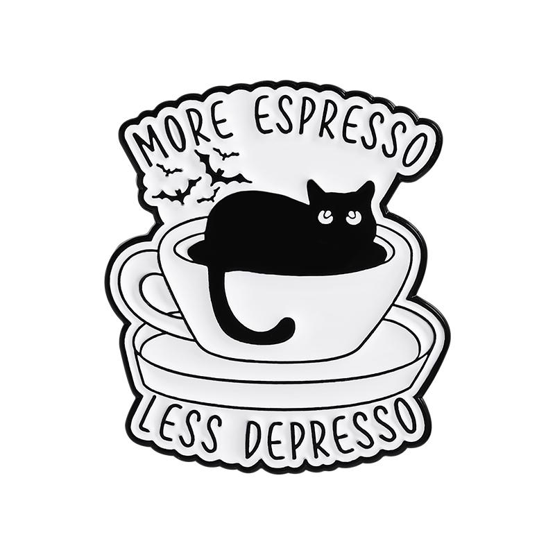 Милые кошачьи эмалевые значки для кофе, на заказ, броши MORE ESPRESSO, значки на лацкан, одежда, животные, ювелирные изделия, подарок для детей, друзей