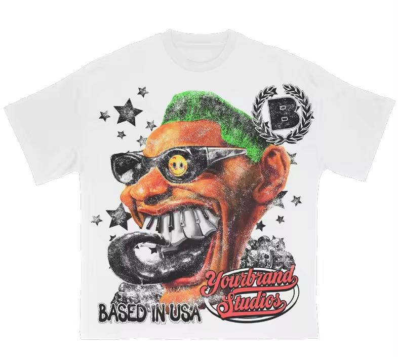 Custom Designer with Logo Your Own Brand Oversized Distressed Tee Camiseta 2D Screen Print Cropped T Shirt Men