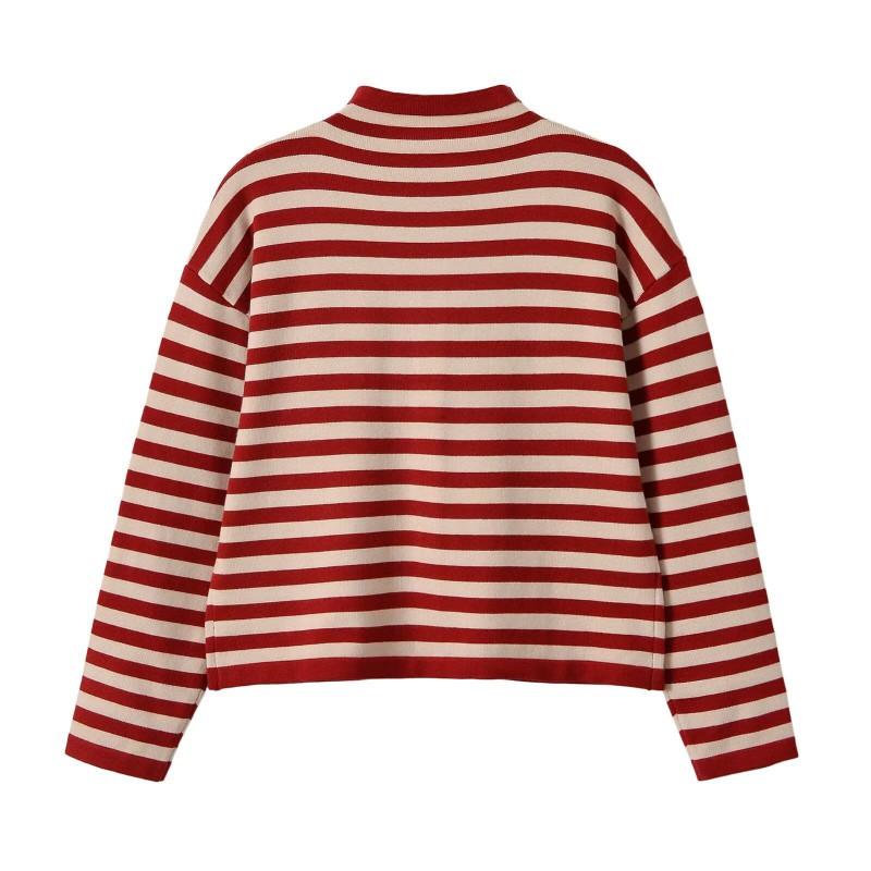2026 Fall Womens Street Style Striped Knit Cardigan Stand Collar W08 20039
