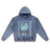 DTG print Knitted Denim Zip-Up Hoodie anime streetwear 32 Brother Print Zipper Hoodies  