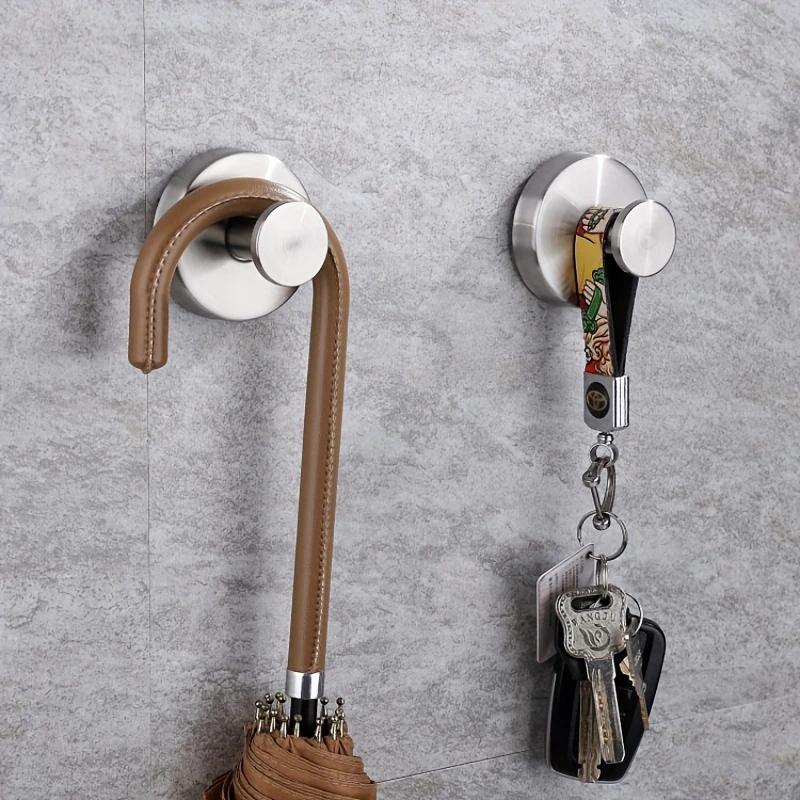 2pcs Suction Cup Hook Silver/Black Stainless Steel No Need To Punch Towel Holder Coat Bath Robe Hook For Kitchen Bathroom Toilet