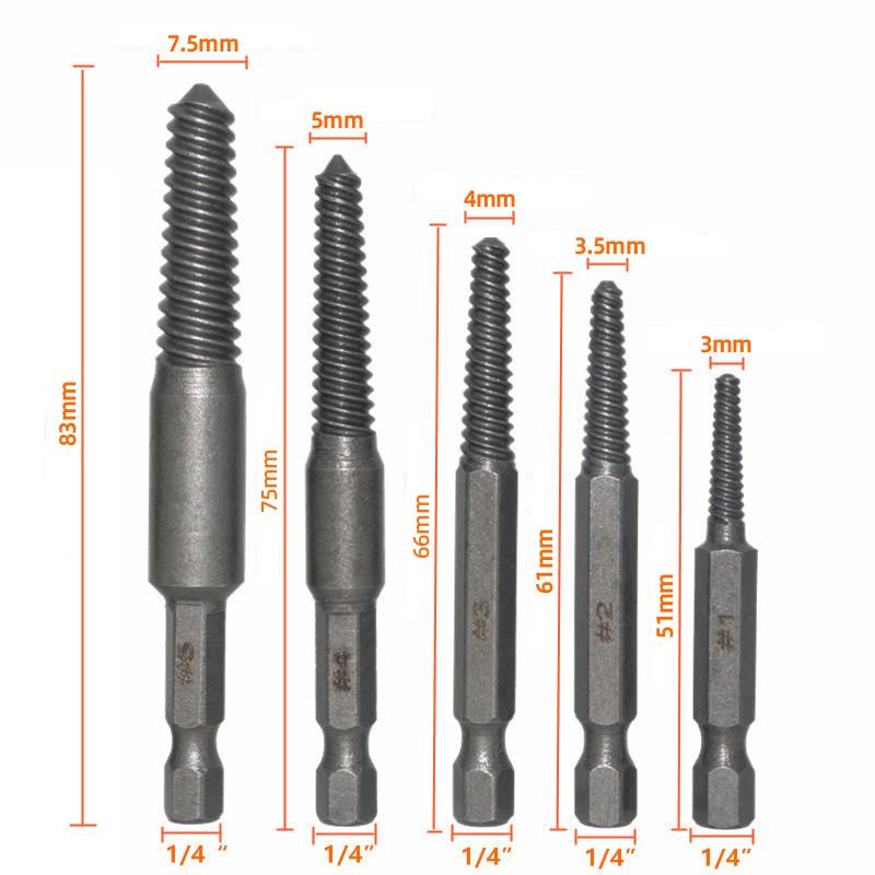 5 шт., экстрактор для винтов, центральные сверла, набор направляющих, съемник сломанных поврежденных болтов, шестигранный ручной инструмент, набор шпилек для снятия поврежденных гайок, болтов