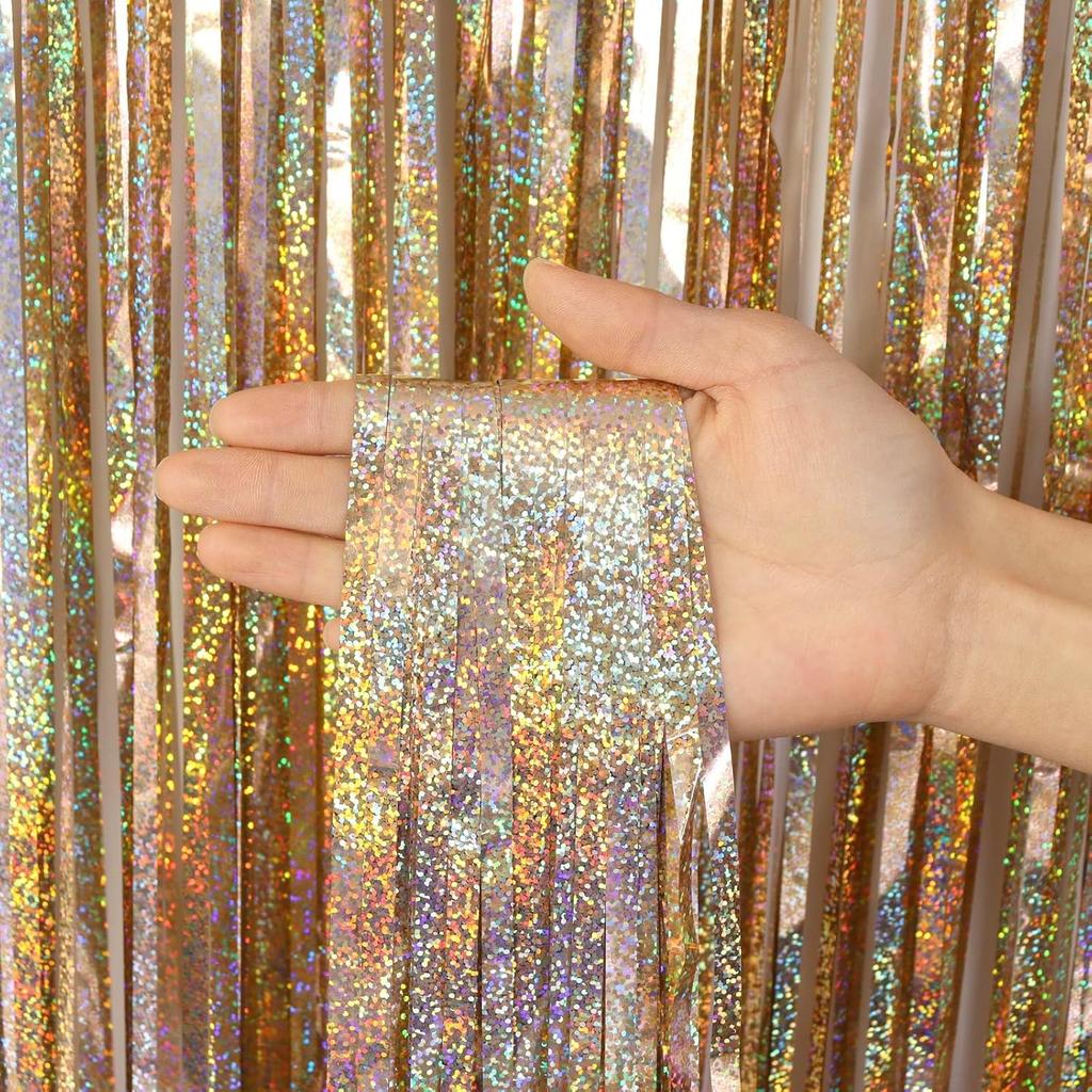 2 Pack Fringe Curta Backdrops, Foil Fringe Curta, Door Streamers for Birthday Wedding Bridal Shower Holiday Graduation Party Decorations, Photo Booth