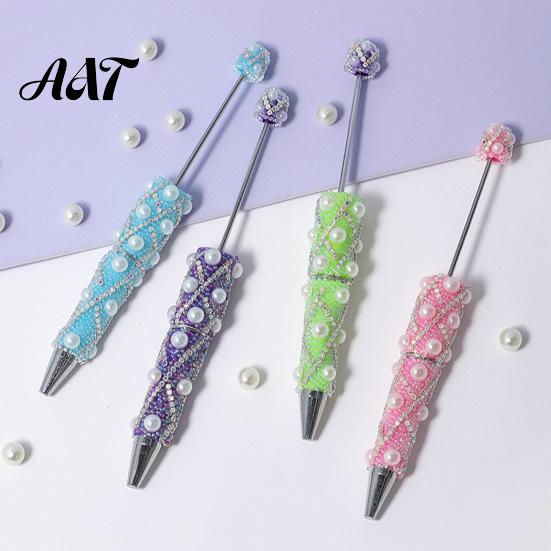 Handmade Jewelry Gift Ideas DIY Beadable Pen, Bling Rhinestones And Faux Pearls Beaded Creative Gifts for Sisters Black Ink Ballpoint Pen Office