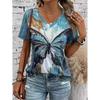 Women's T-Shirt 3D Butterfly Graphic Fashion Short Sleeved V-Neck Regular Tops Daily Print Tee Summer Spring Casual Tops