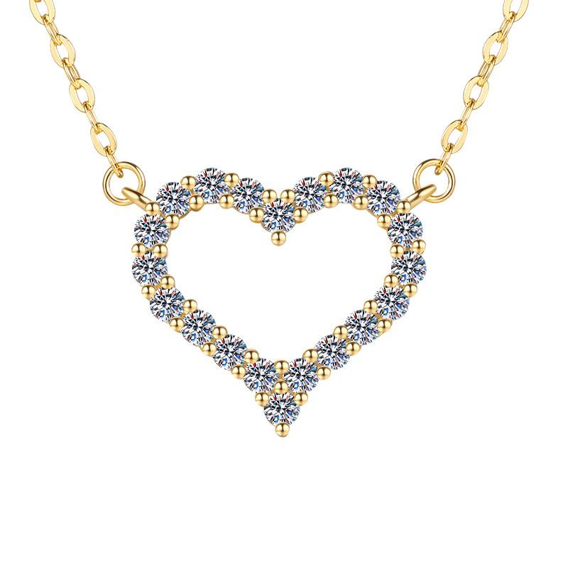 Luxury 18k Gold Plated Heart Moissanite Pendant Necklace Hollow love Shape Clavicle Chain for Women Daily Party Jewelry Gift