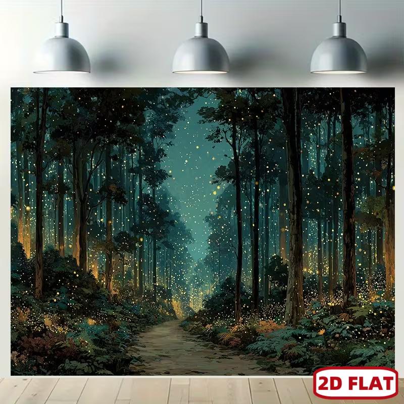 2D Enchanted Night Forest Backdrop Photography Background Banner