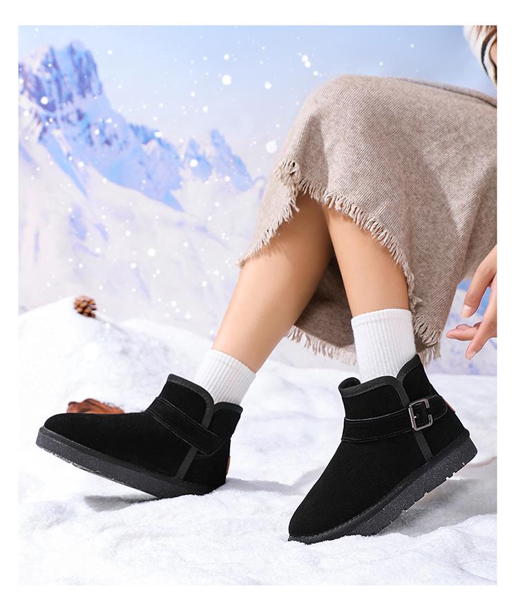 Ботинки из натуральной кожи с пряжкой - Мужские и женские зимние плюшевые подкладки, Нескользящие, Утепленные хлопковые слипоны.