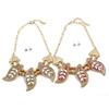 Vintage Leaf Necklace Set With Rhinestone Decor And Geometric Style For Women