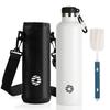 FJbottle 1 Liter Vacuum Insulated Stainless Steel Water Second for Direct Sports Includes Water Bottle Cover and Cleaning Suitable for and White
