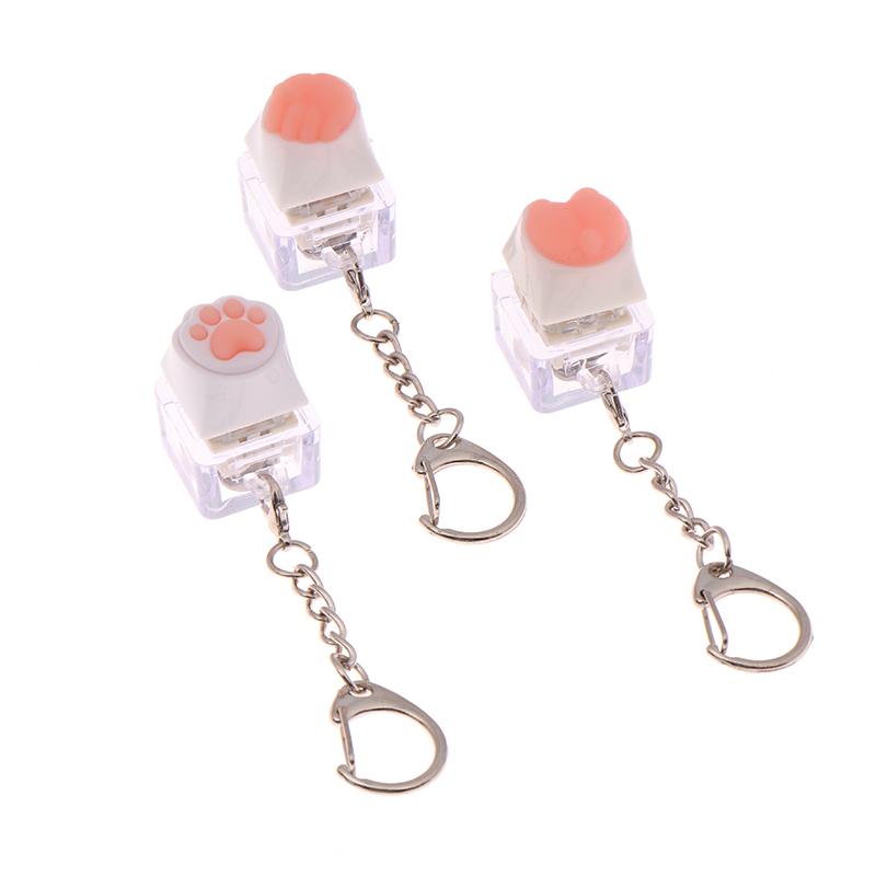 Creative Pink Cat Claw Keycap Mechanical Keyboard Keychain Led Keyboard Keyring Cute Girly Bag Pendant Relief Stress Toys