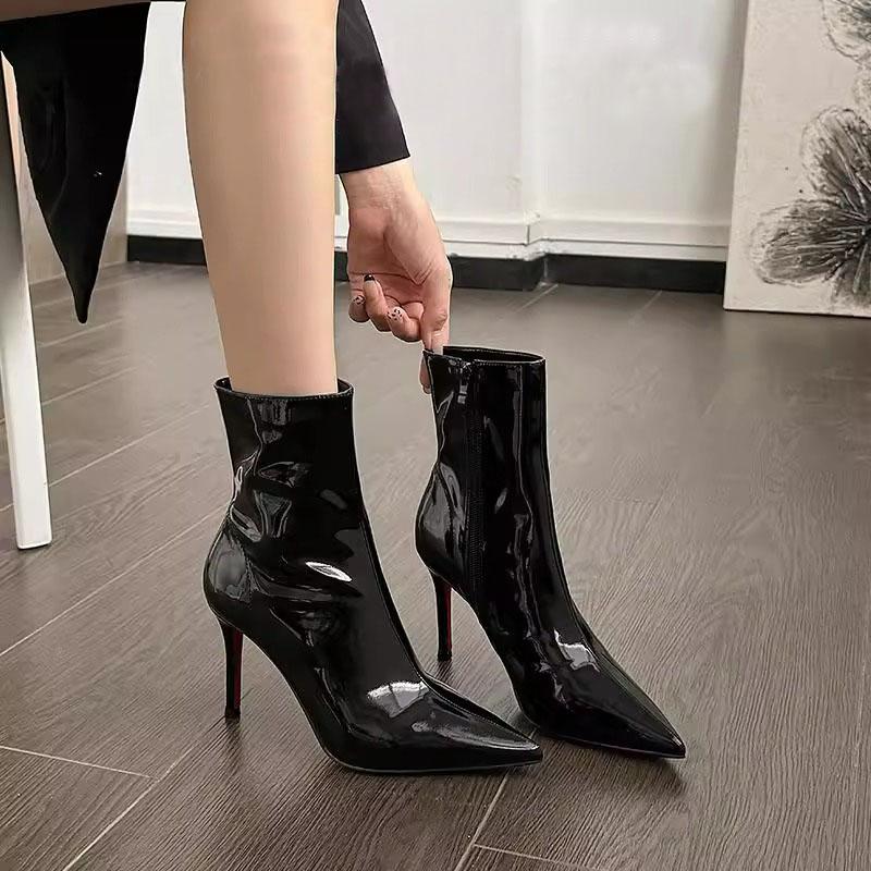 Fashion French Temperament High-heeled Booties Women's Stiletto Pointed Toe Niche Soft Leather High-heeled Boots Versatile