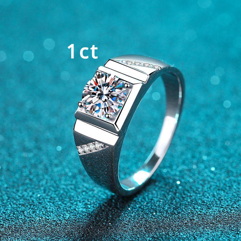 1-2ct Real Moissanite Ring for Men S925 Sterling Silver Round Brilliant Male Simulated Diamonds Wedding Ring Jewelry Gift
