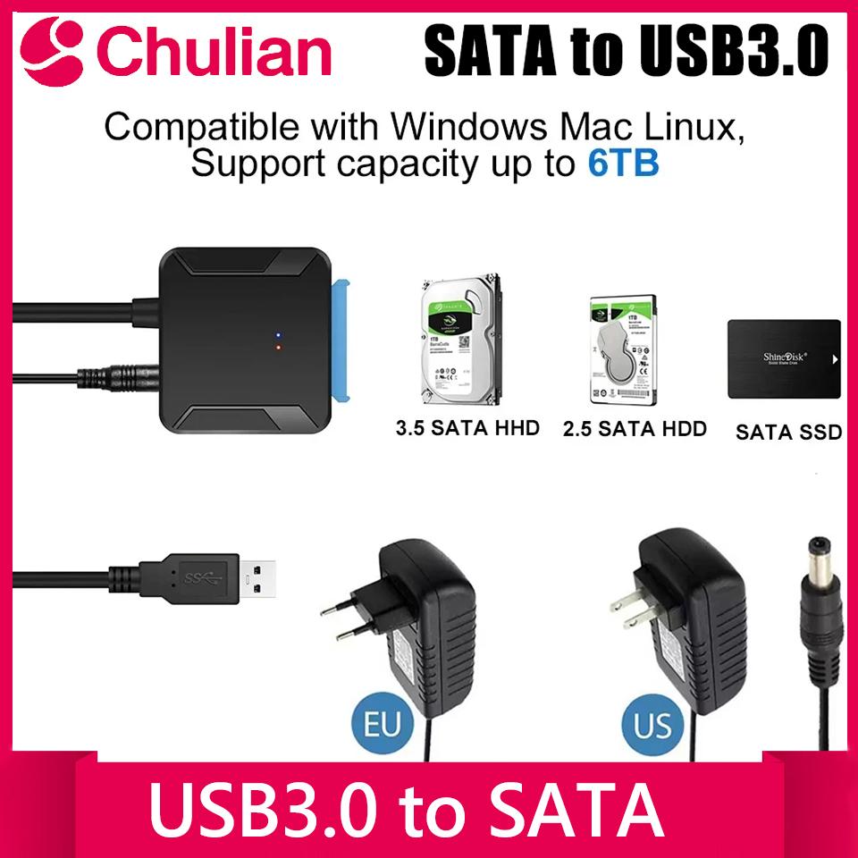 USB3.0 to SATA 3.5 HDD Cable SATA III Hard Drive Adapter Converter for 2.5" SSD HDD Hard Drive Disk with 12V/2A Power Adapterer
